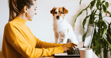 A Dog Mum Working Remotely With Her Dog Nearby